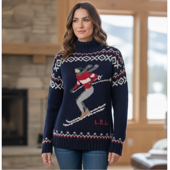 Ralph Lauren Sweaters - Lauren Ralph Lauren Navy Turtleneck Sweater with Ski Design linen cotton blend M